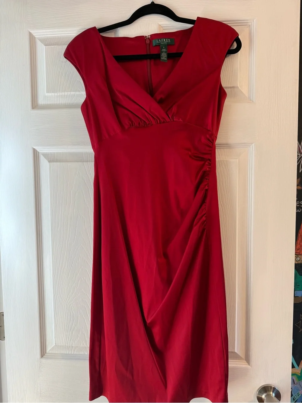 Lauren Ralph Lauren Green Tag Satin Surplice Cocktail Fancy Dress Ruby Red 4